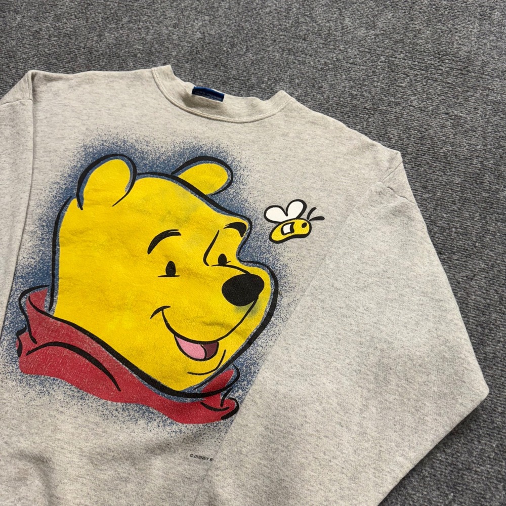 VTG Winnie The Pooh Pullover Sweatshirt Men's L Gray Disney Graphic 90s